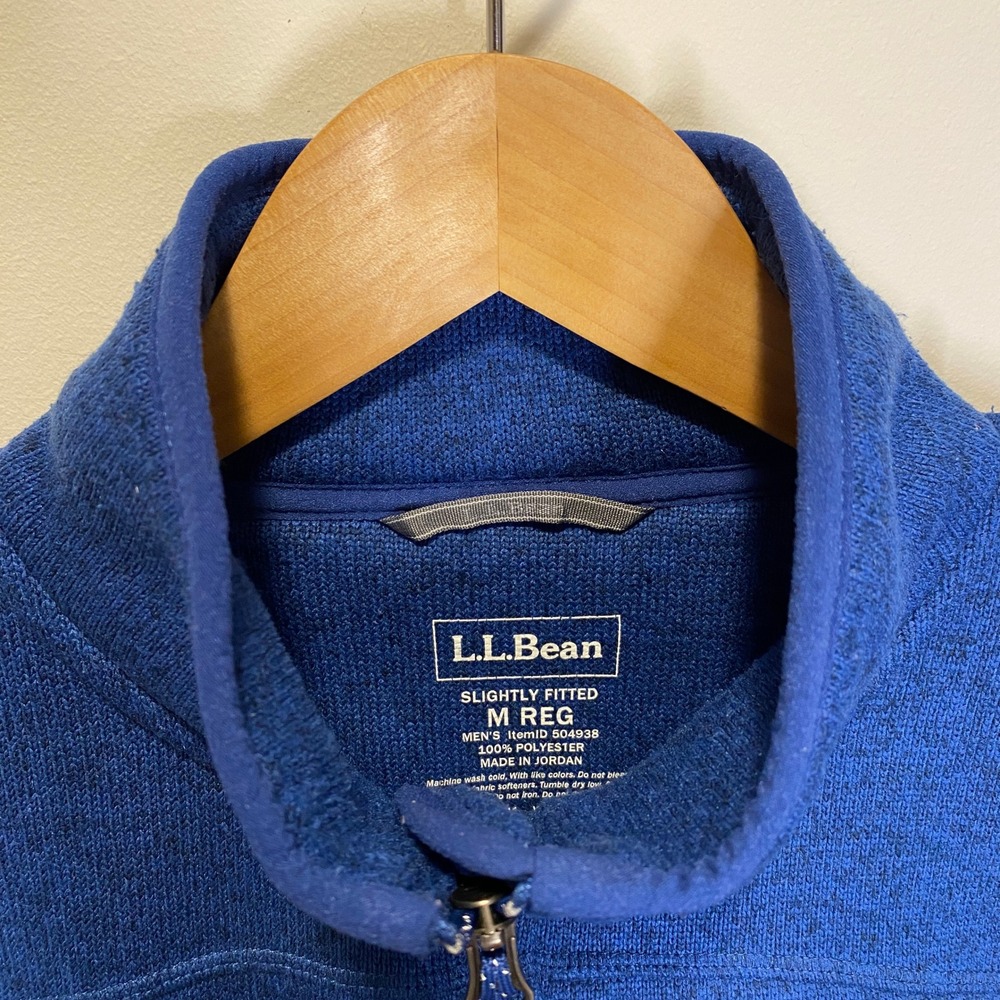 L.L.Bean Sweater Fleece Jacket Mens M Blue Excellent Full Zip Mock Neck 504938 - Picture 3 of 9